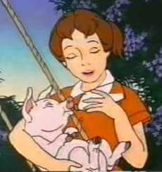 Fern feeds Wilbur in Charlotte's Web