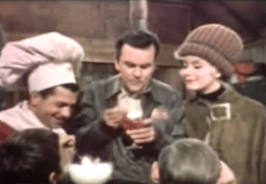 Carol Channing watches Hogans Heroes cast eat Jell-O